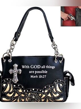 Concealed Carry Western Spiritual Cross Bible Verse Floral Design Shoulder Bag🙏🏼